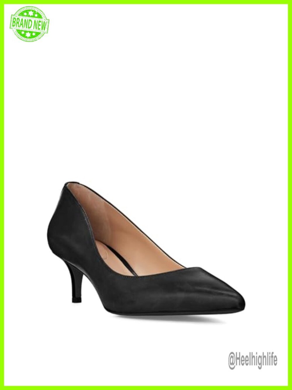 Pointed Toe Kitten Heel Leather Pump Slip On